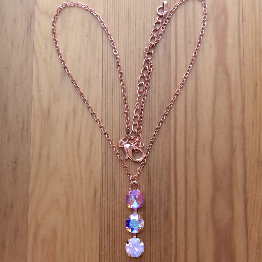 Aurora Borealis, Pink Opal + Violet Crystal Drop Necklace - Picture 14 of 16